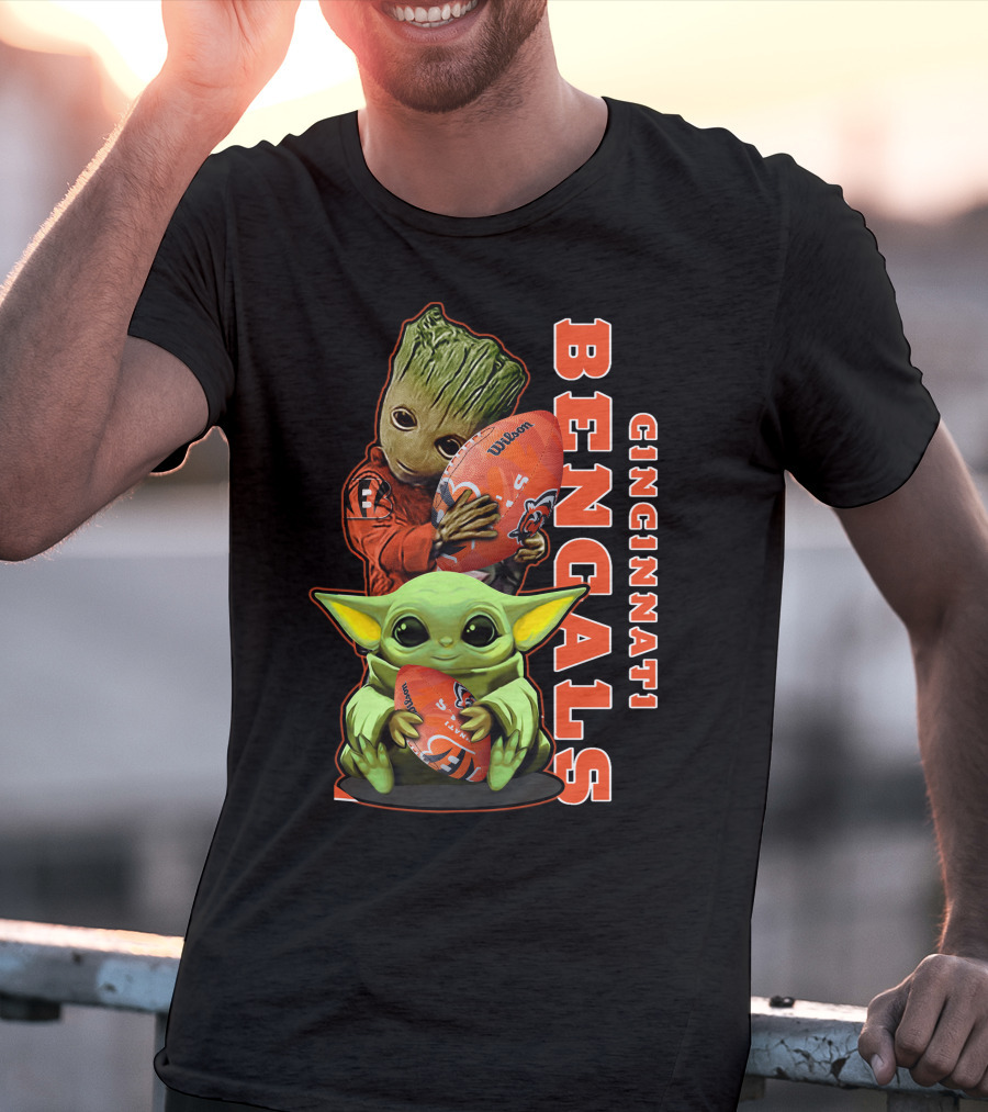 Cincinnati Bengals Baby Yoda Groot Football T-Shirt