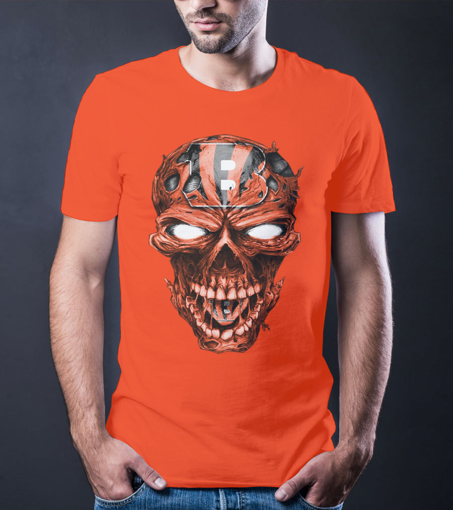 Cincinnati Bengals Skull V2 Creepy Horror Fan Gear T-Shirt