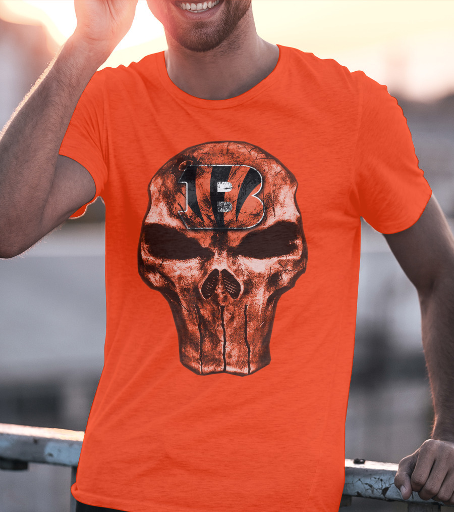 Skull Cincinnati Bengals Logo On Bold Orange T-Shirt
