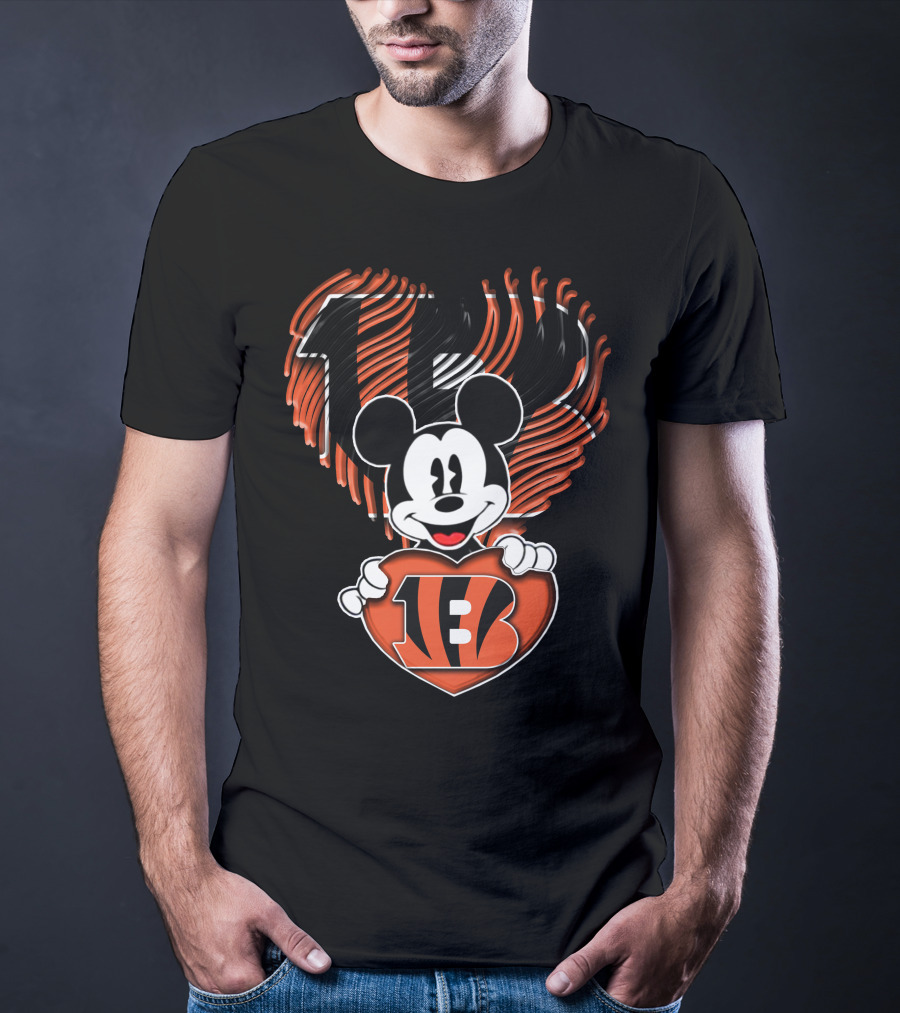 Mickey Mouse Cincinnati Bengals Heart Logo Remix T-Shirt