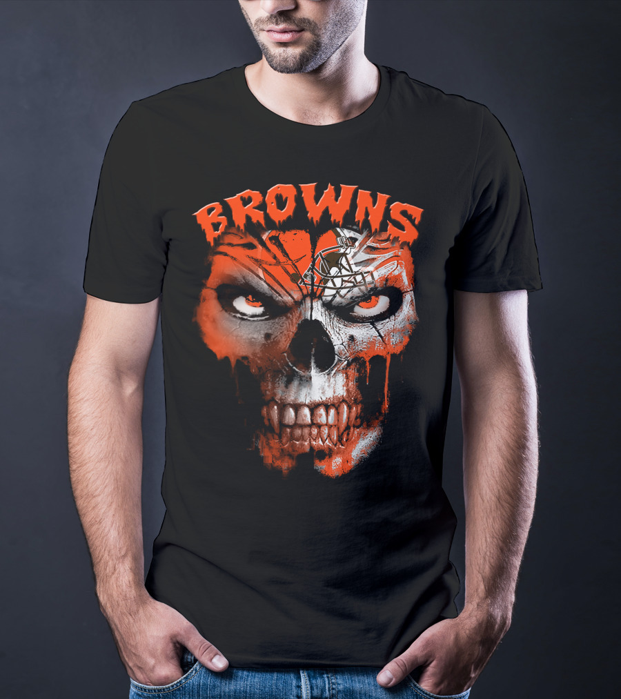Browns Skull Design With Helmet T-Shirt