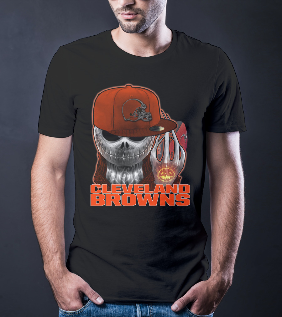 Cleveland Browns Jackskull Halloween Pumpkin Football T-Shirt