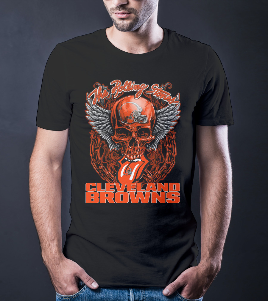 The Rolling Stones Cleveland Browns Skull With Helmet And Tongue T-Shirt