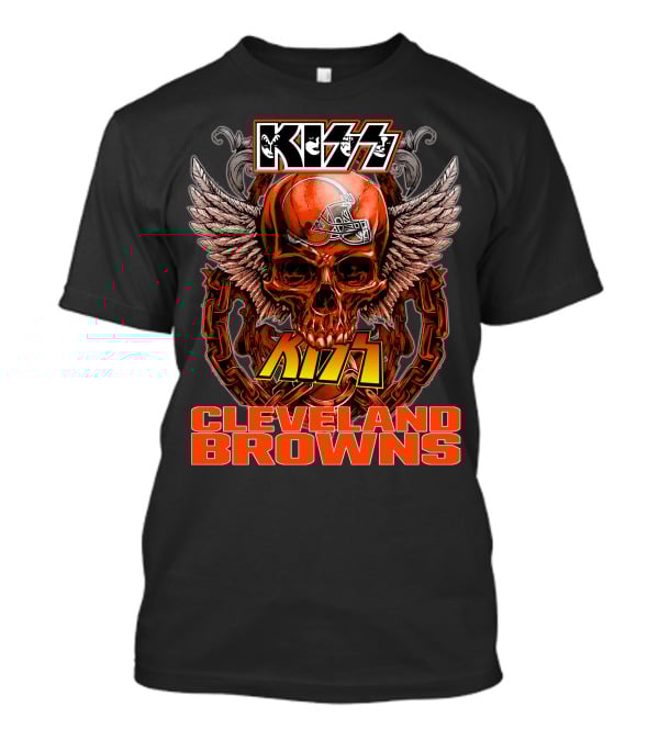 Kiss Cleveland Browns Skull Helmet Wings Chains T-Shirt