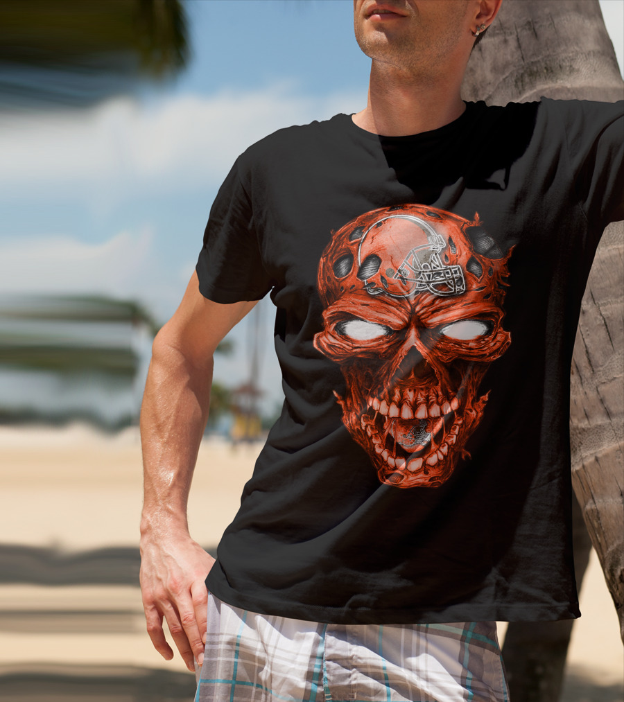 Cleveland Browns Skull With Football Helmet T-Shirt
