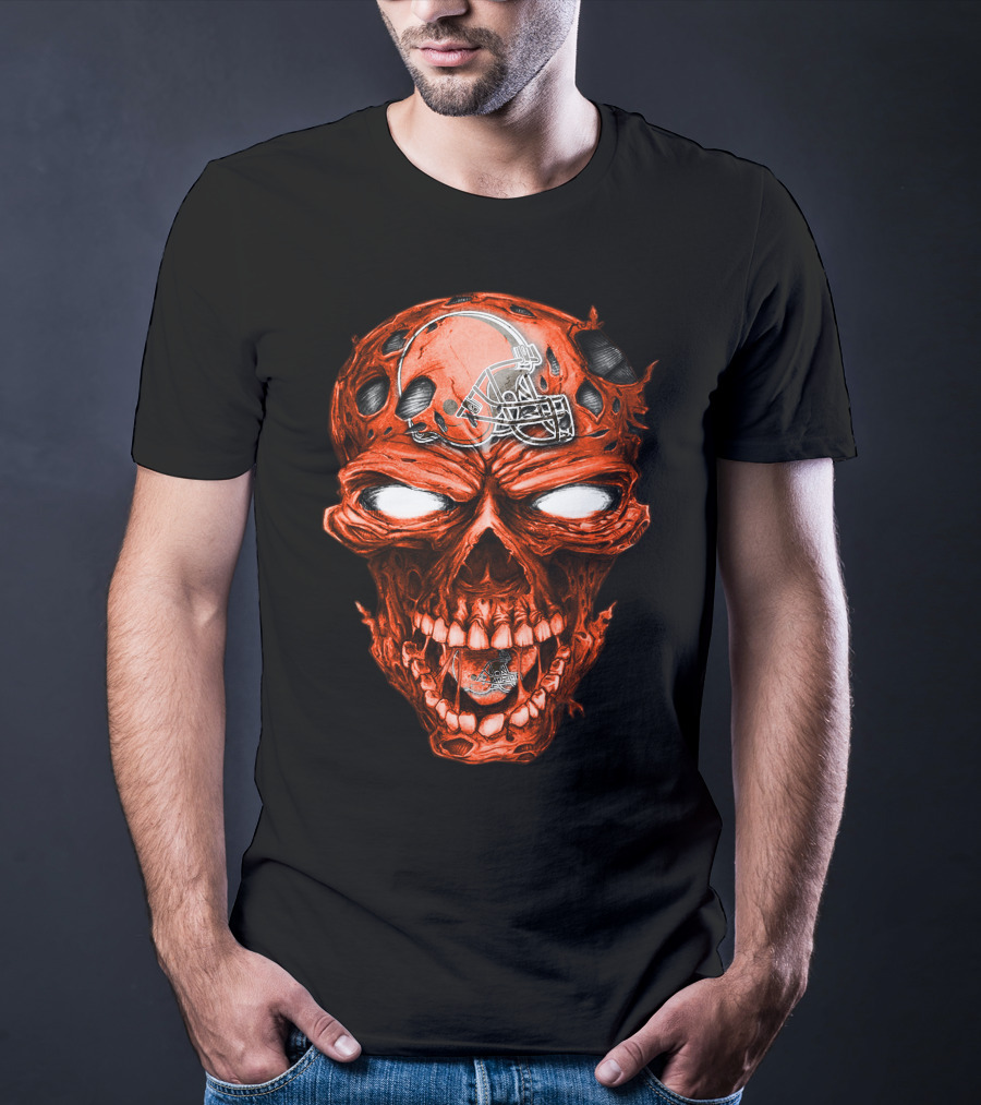 Cleveland Browns Skull With Football Helmet T-Shirt