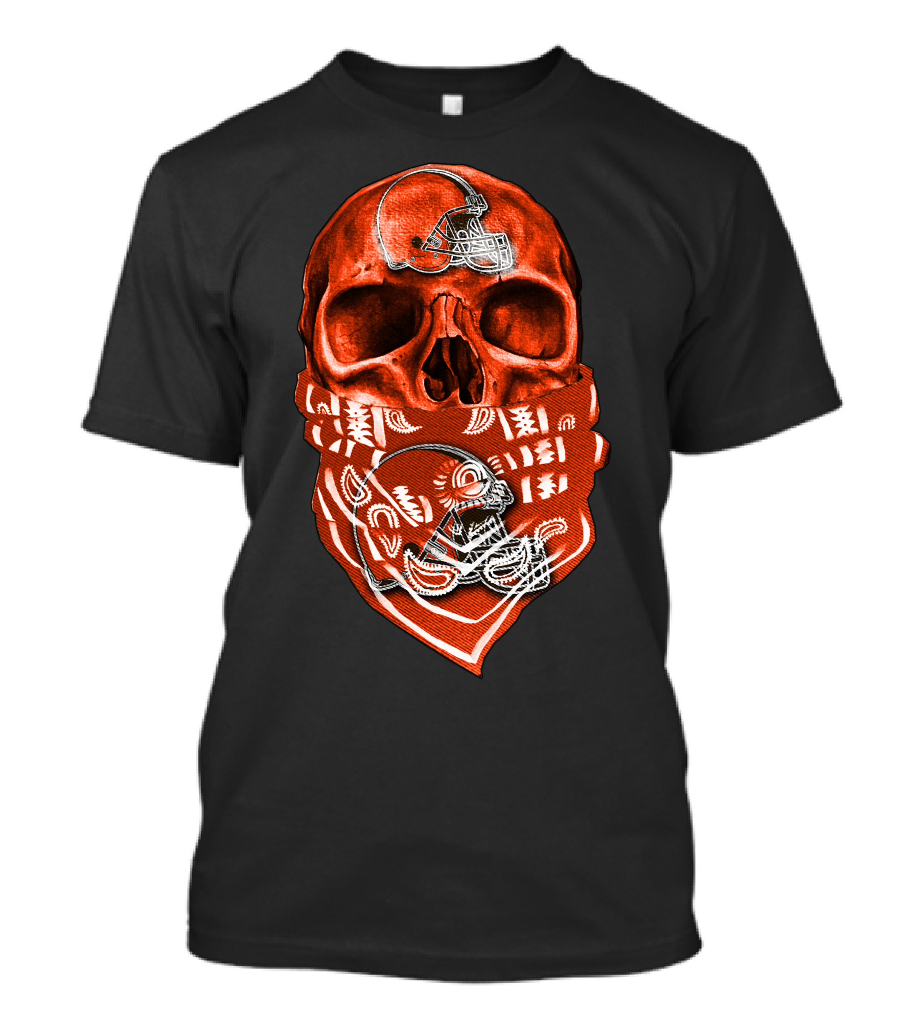 Skull Cleveland Browns Helmet Bandana T-Shirt