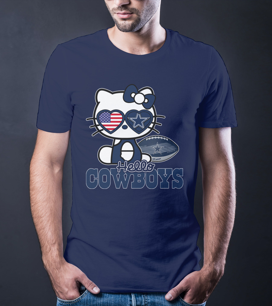 Hellokitty Hello Cowboys Dallas Football Stars USA Flag Glasses Football T-Shirt