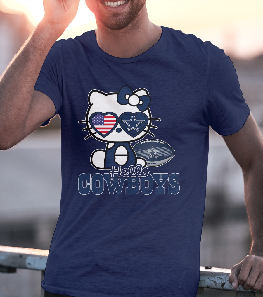 Hellokitty Hello Cowboys Dallas Football Stars USA Flag Glasses Football T-Shirt