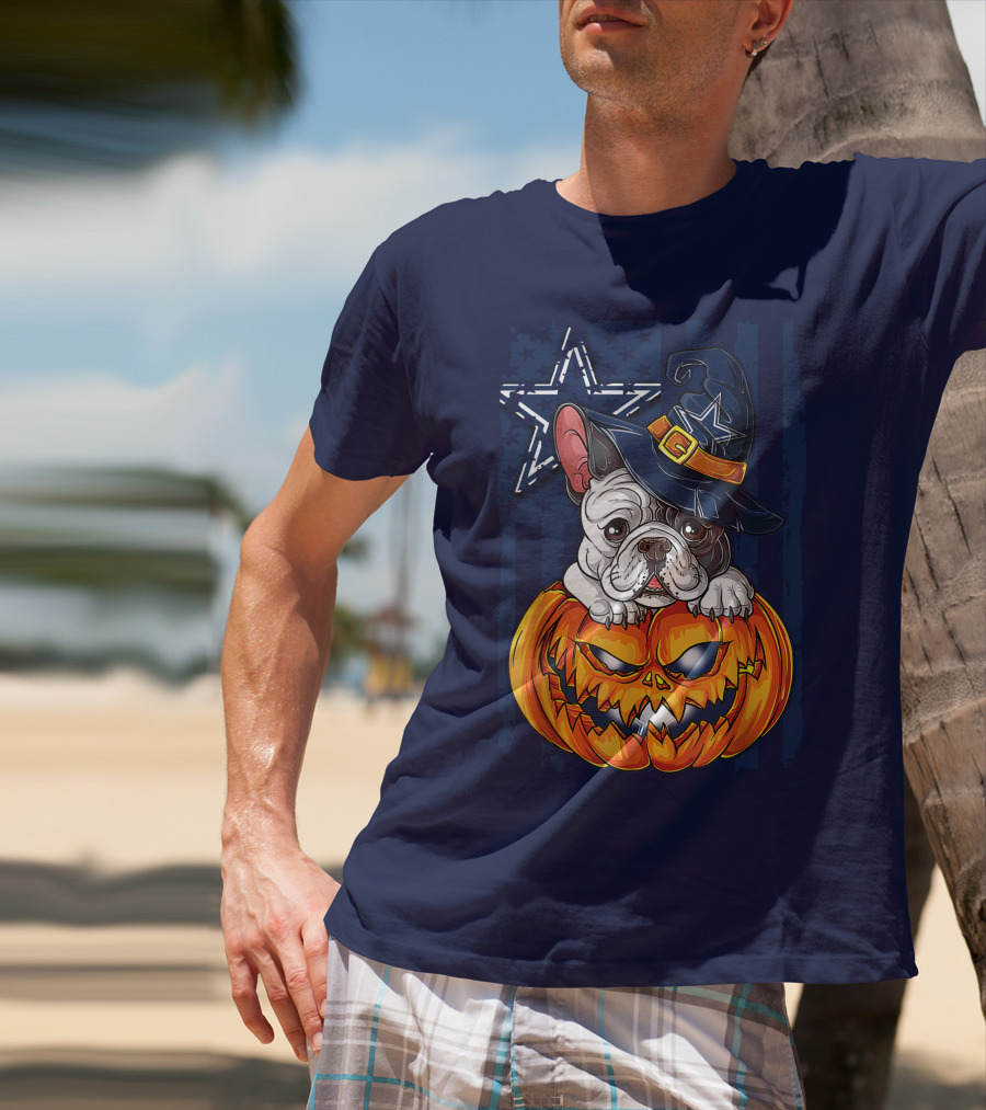 Hlw Bulldog Halloween Dallas Cowboys Pumpkin Wizard Hat T-Shirt