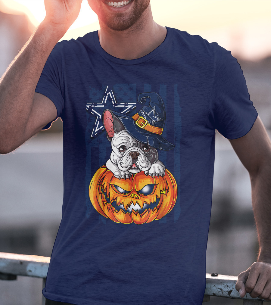 Hlw Bulldog Halloween Dallas Cowboys Pumpkin Wizard Hat T-Shirt