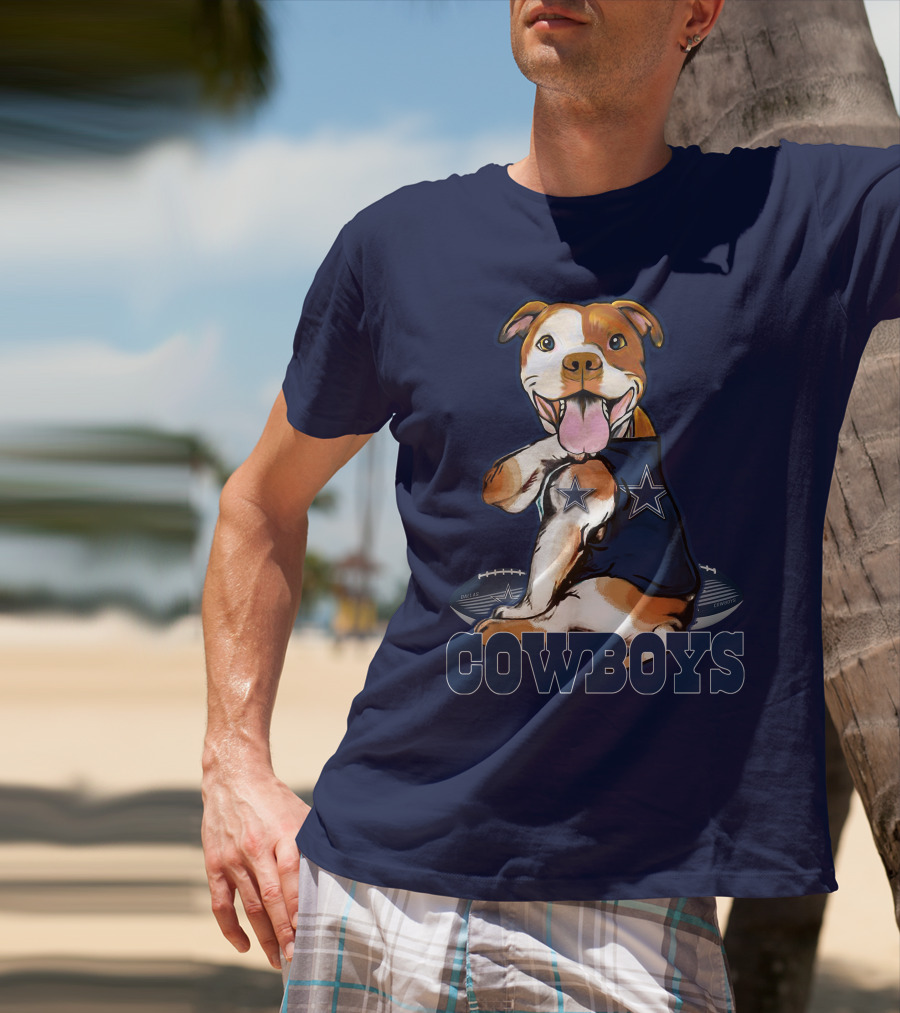 Pittbull Dallas Cowboys Pitbull Wearing Cowboys Jersey With Footballs T-Shirt