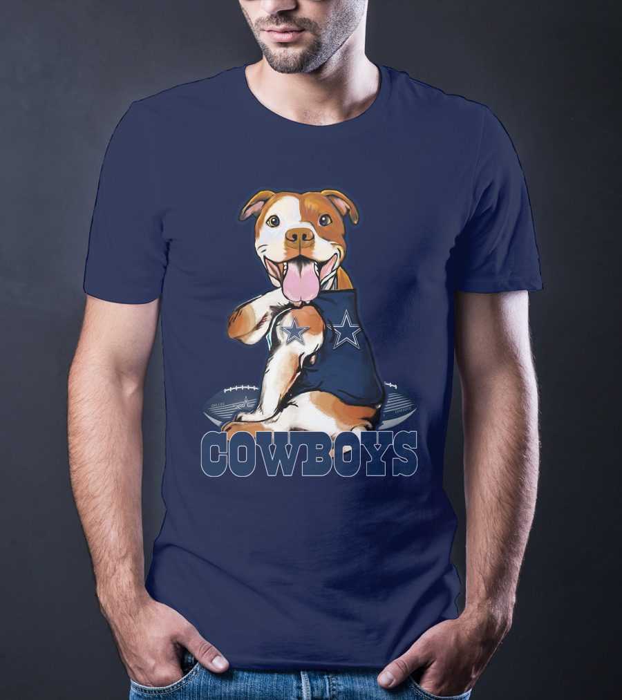 Pittbull Dallas Cowboys Pitbull Wearing Cowboys Jersey With Footballs T-Shirt