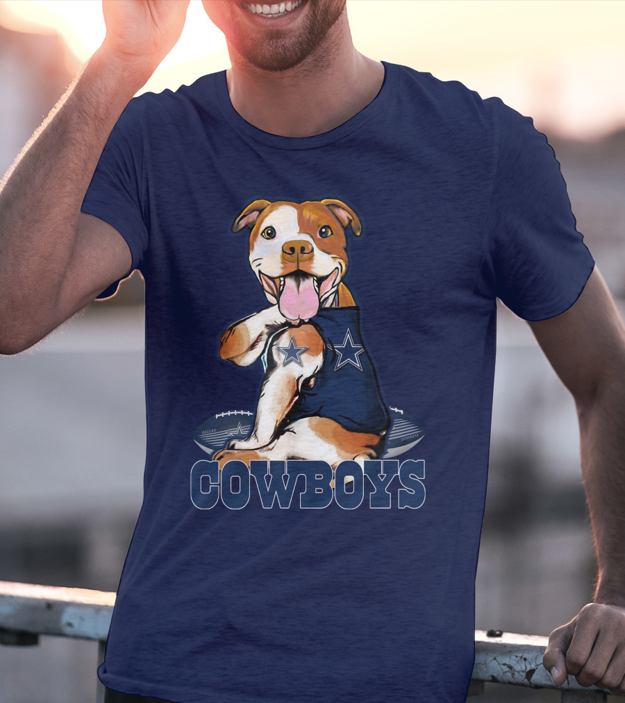 Pittbull Dallas Cowboys Pitbull Wearing Cowboys Jersey With Footballs T-Shirt