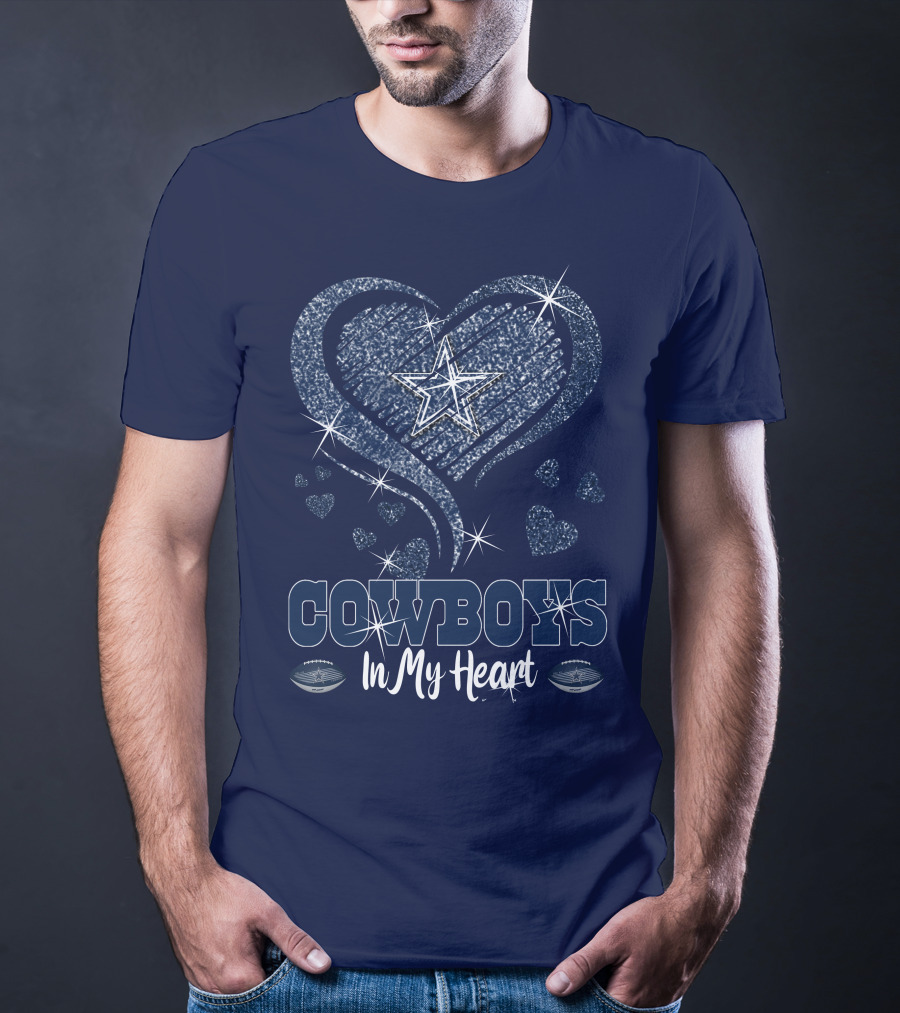 COWBOYS In My Heart Dallas Star And Glitter Hearts T-Shirt