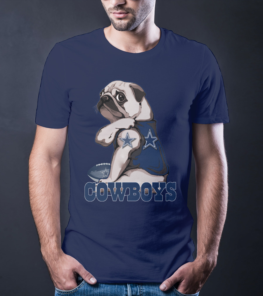Pug In Dallas Cowboys Star Jersey With Football T-Shirt