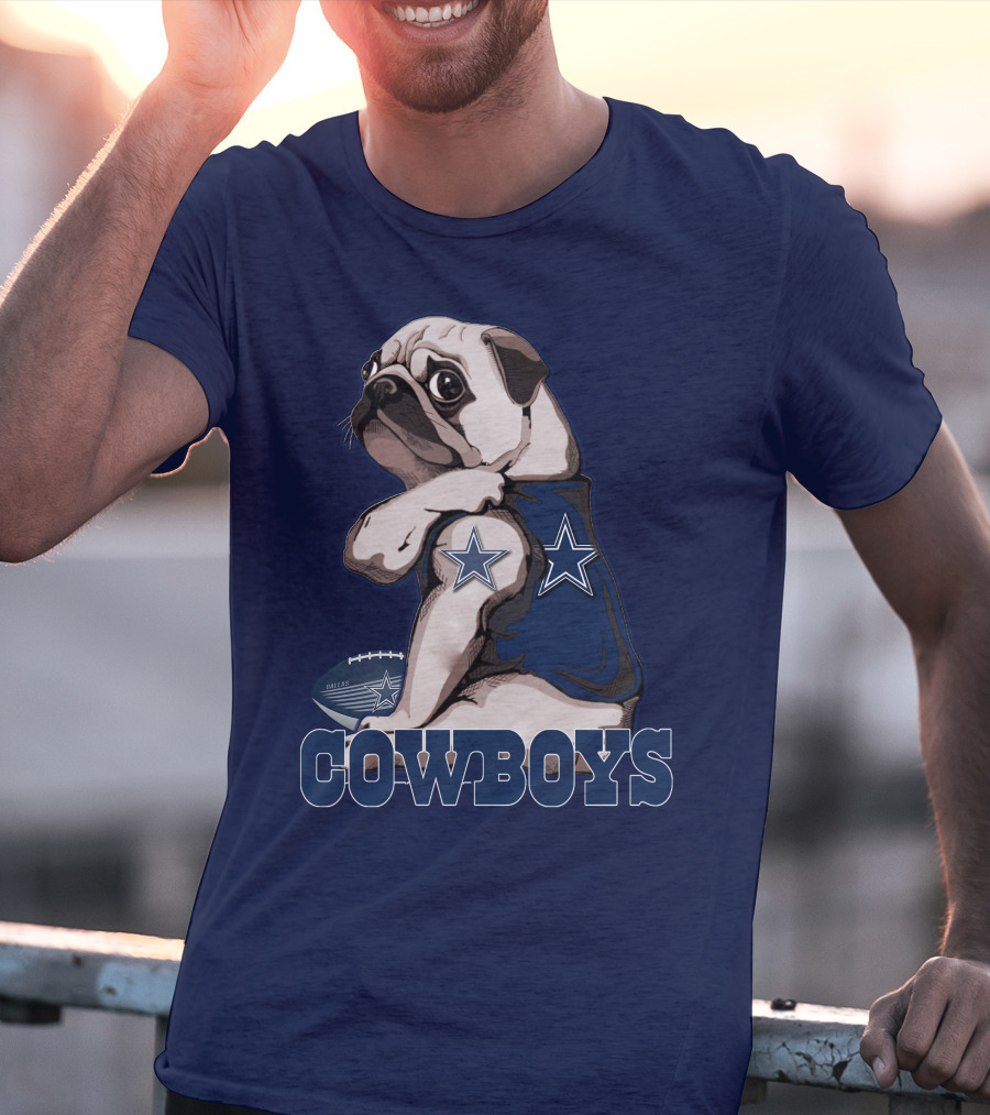 Pug In Dallas Cowboys Star Jersey With Football T-Shirt