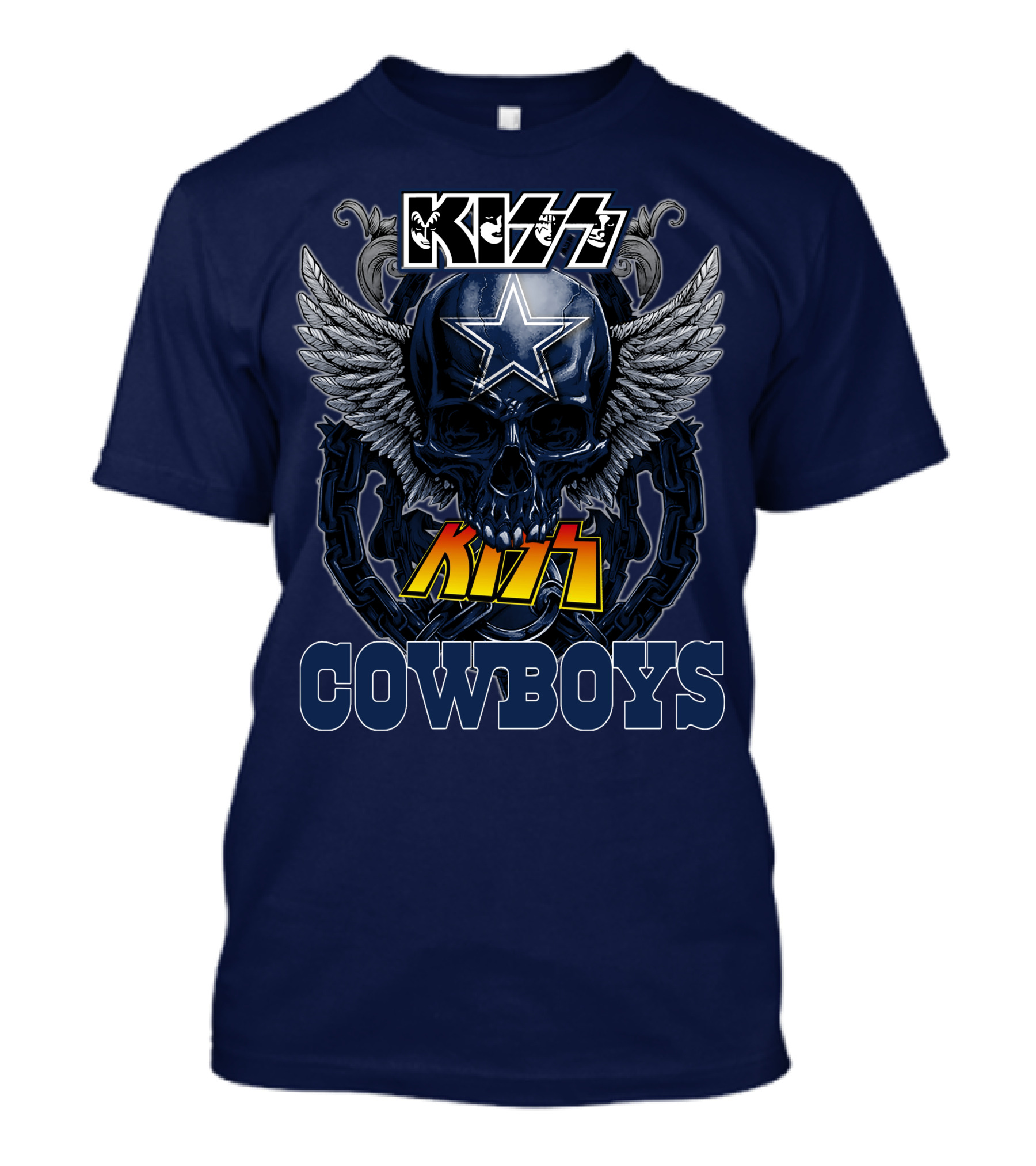 KISS Dallas Cowboys Skull With Star And Wings T-Shirt