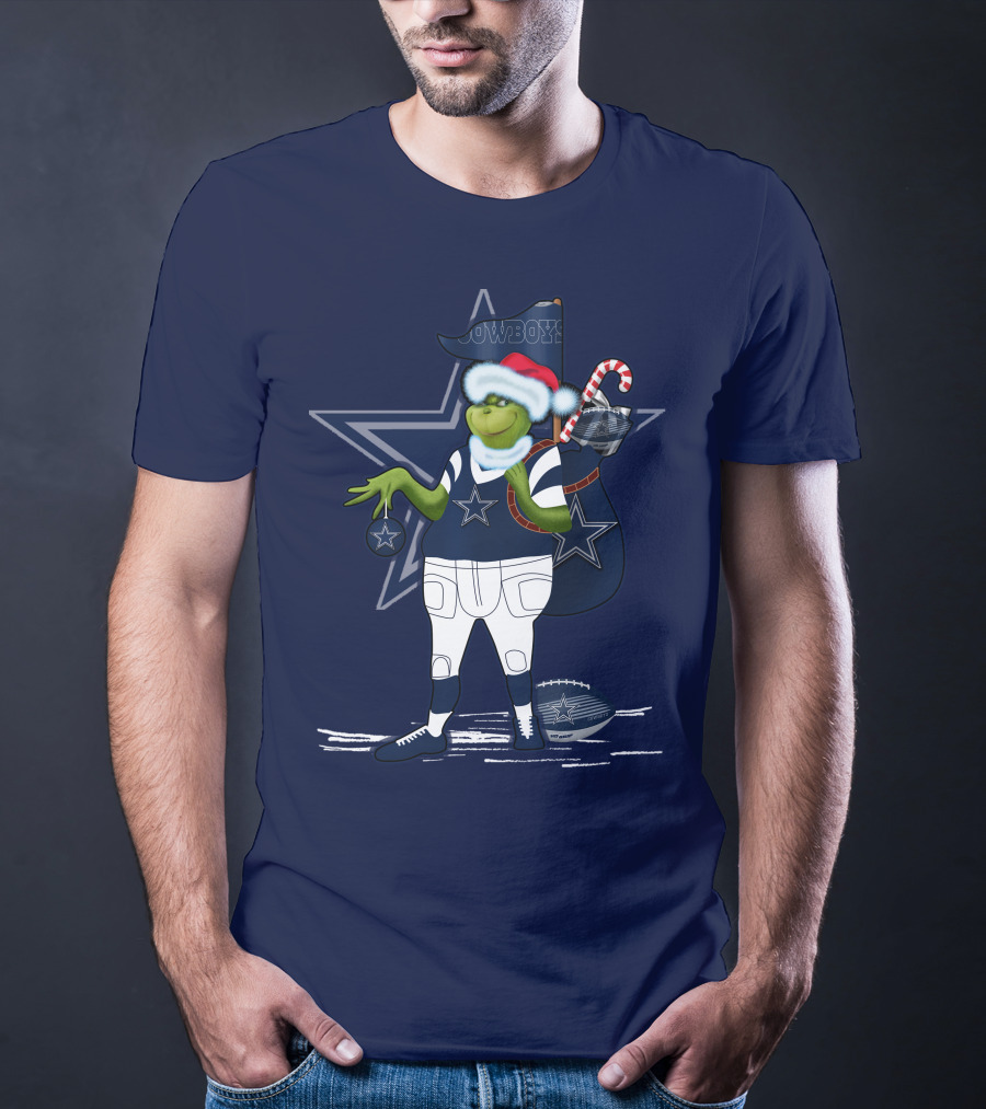 Grinchxmas Dallas Cowboys Holiday Cheer With Starry Football Twist T-Shirt
