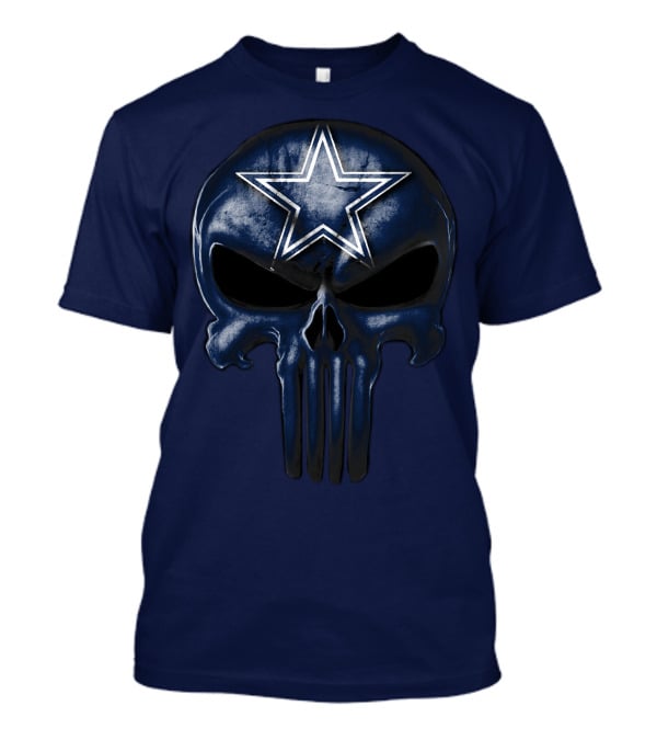 Skull Dallas Cowboys Star Logo Navy Background T-Shirt