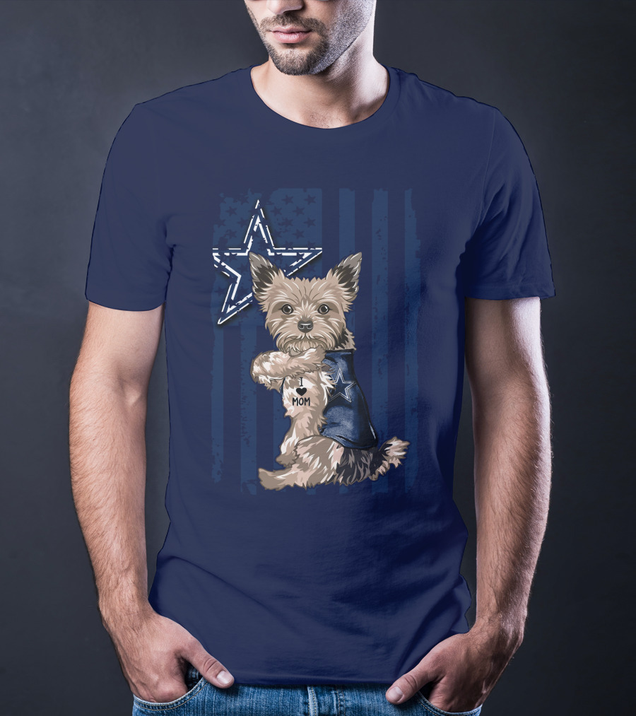 Yorkshire Terrier I Love Mom Dallas Cowboys Fan Flag T-Shirt
