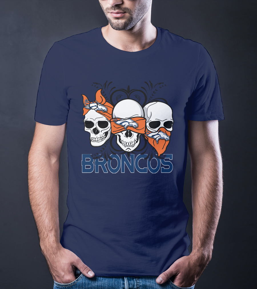 Broncos 3 Skull Bandana Denver Fans T-Shirt