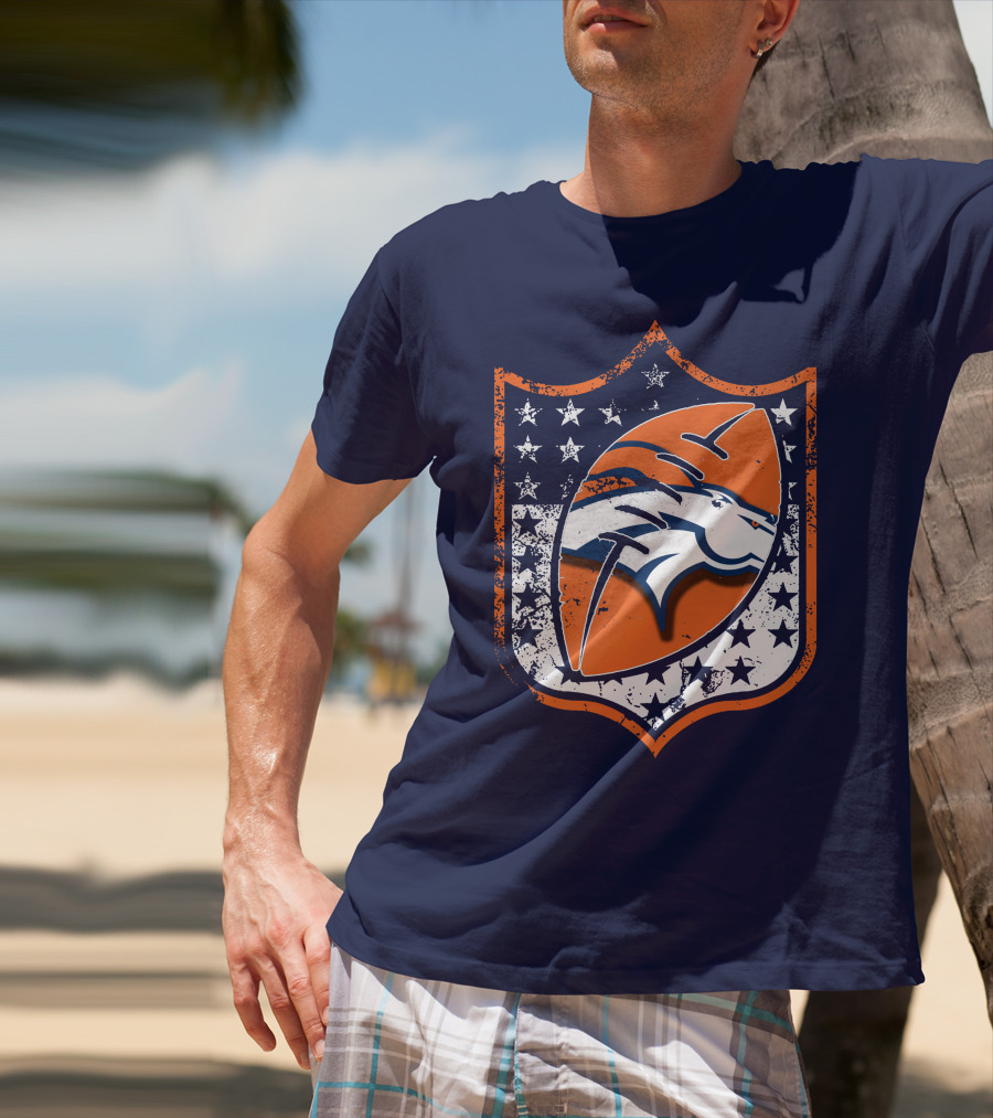 Denver Broncos Vintage Logo With Stars And Orange Shield T-Shirt