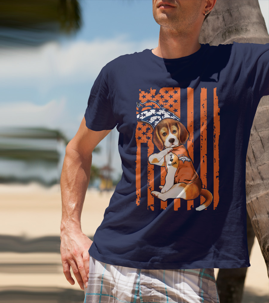 Beagle I Love Mom Denver Broncos T-Shirt