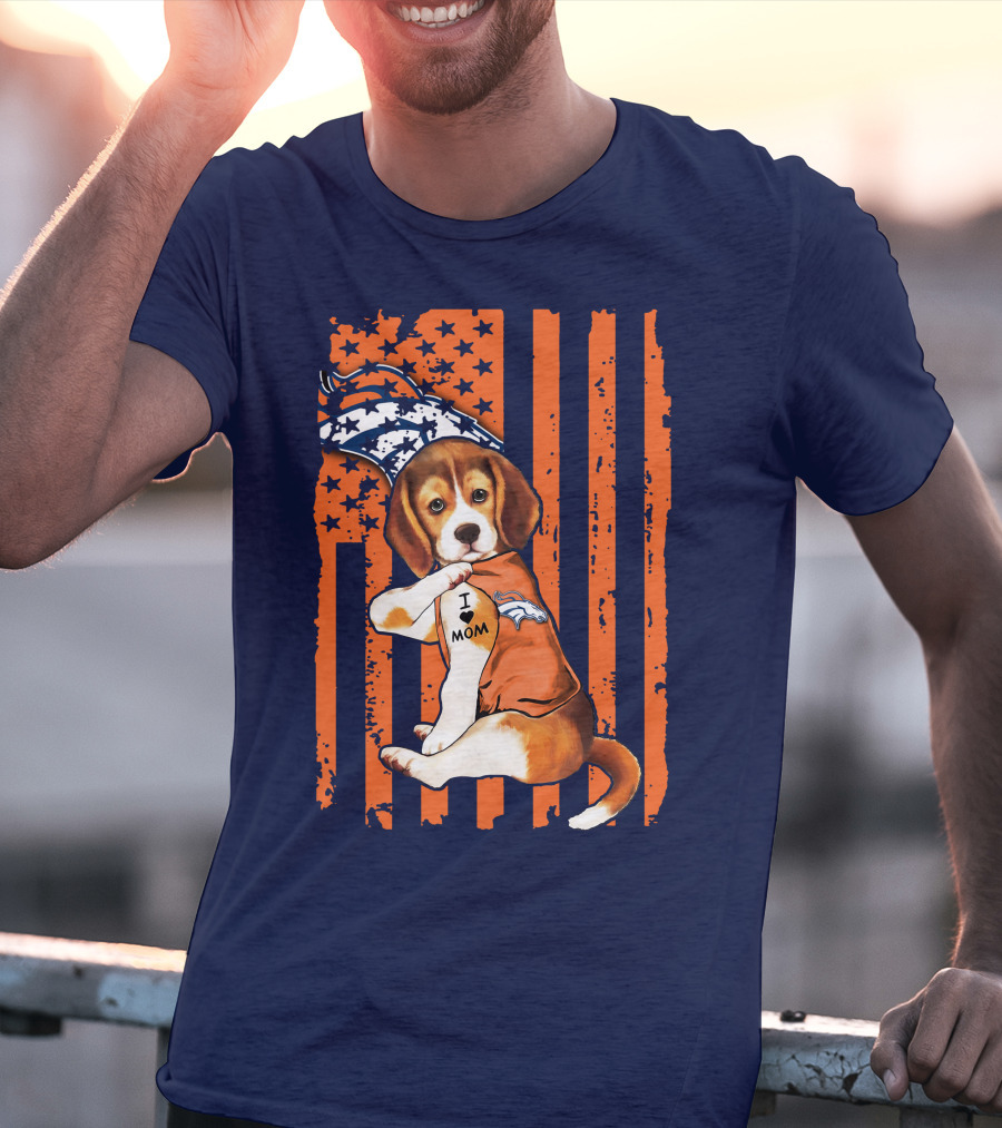 Beagle I Love Mom Denver Broncos T-Shirt