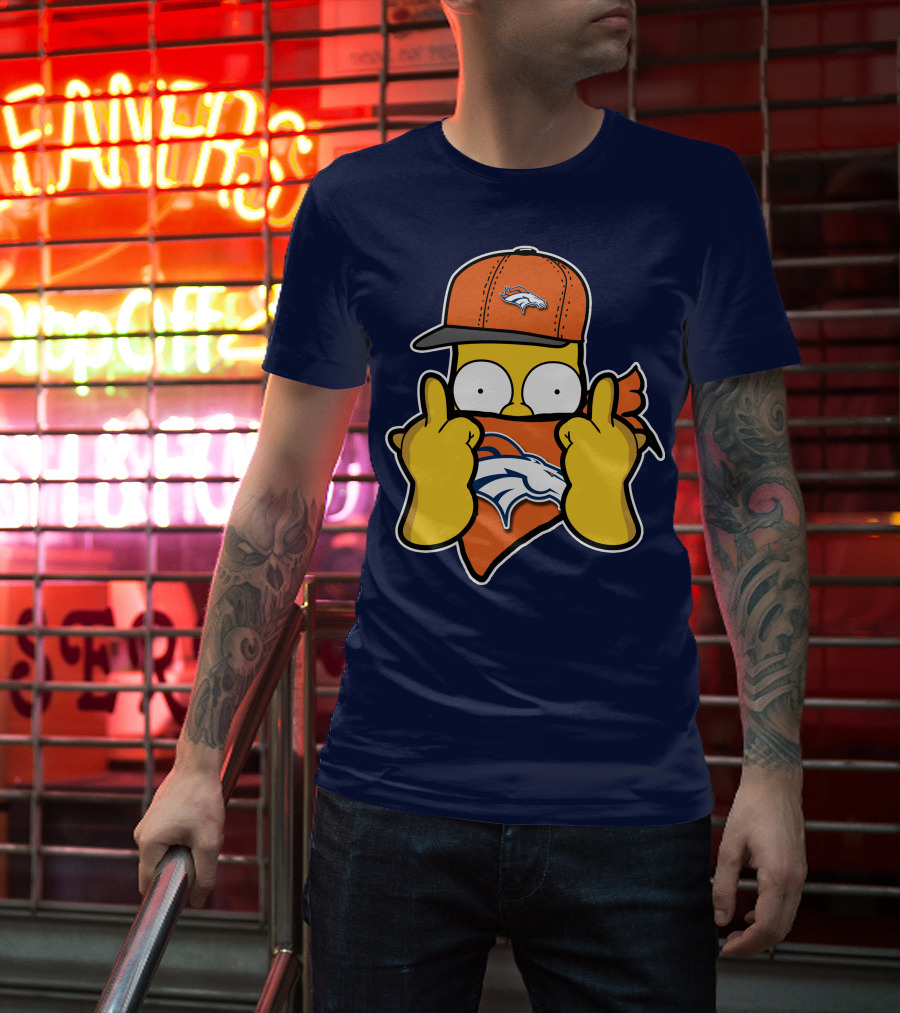 Denver Broncos Homer Simpson Middle Finger Gesture T-Shirt