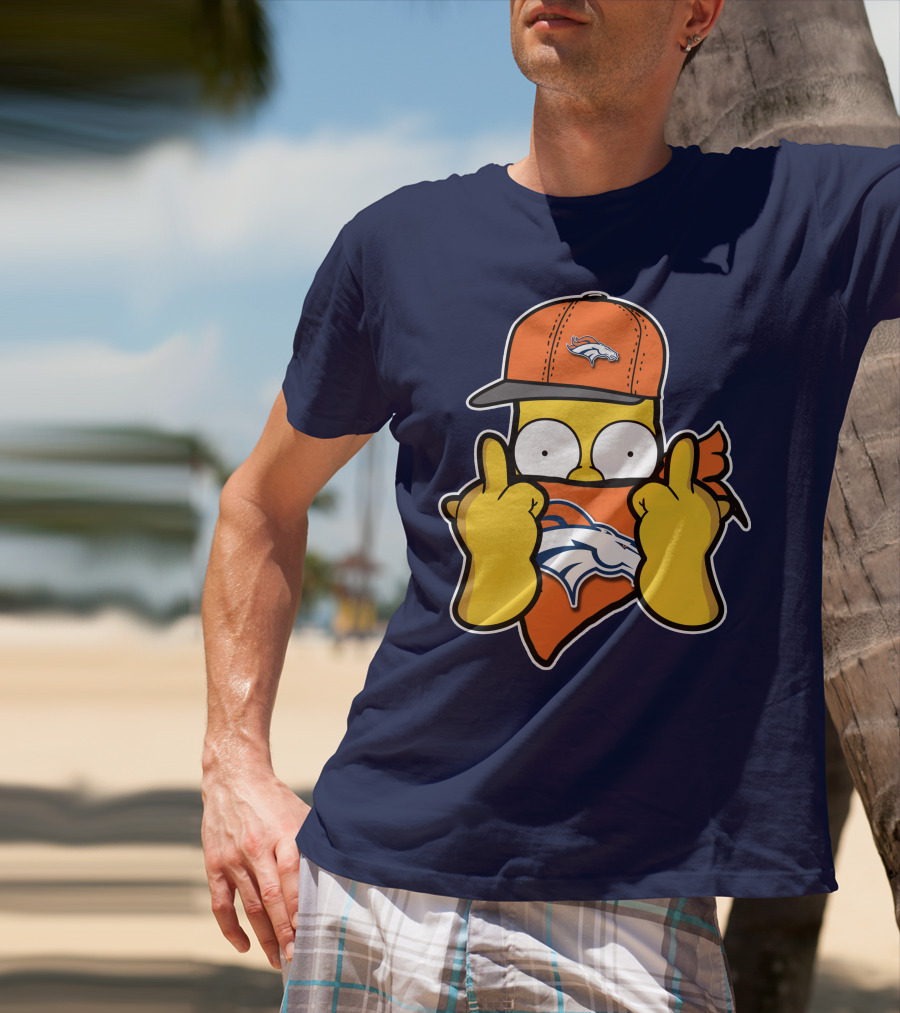 Denver Broncos Homer Simpson Middle Finger Gesture T-Shirt