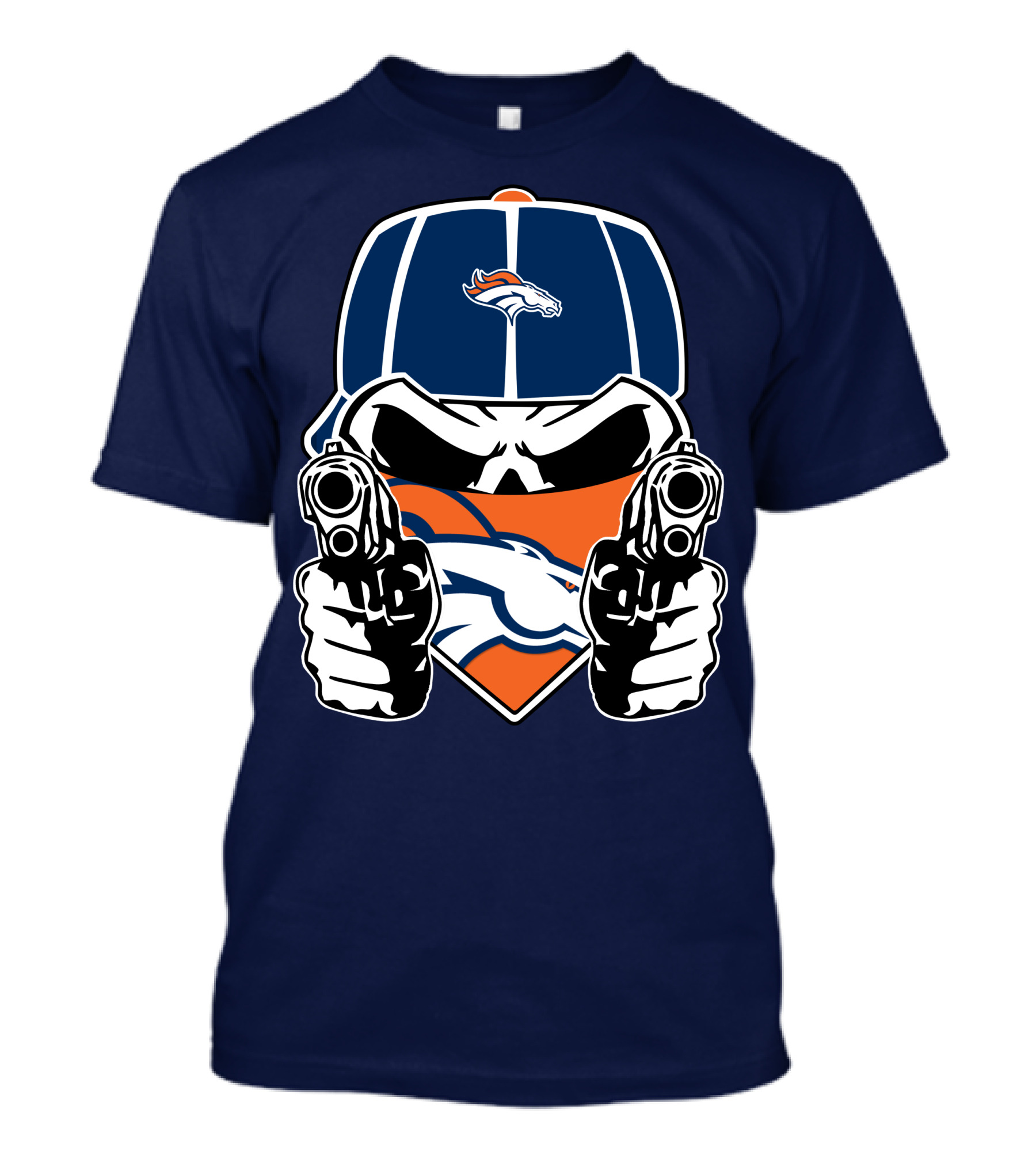 Denver Broncos Skull Bandana Dual Guns T-Shirt