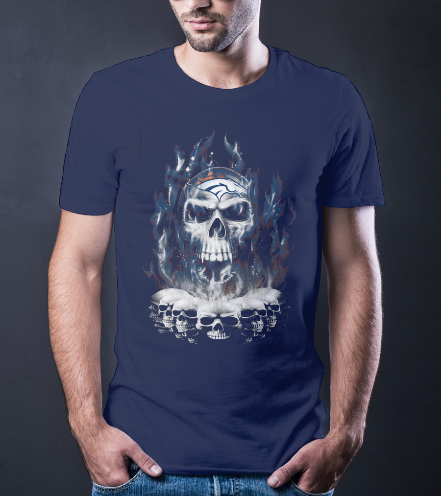 Denver Broncos Flaming Skull T-Shirt