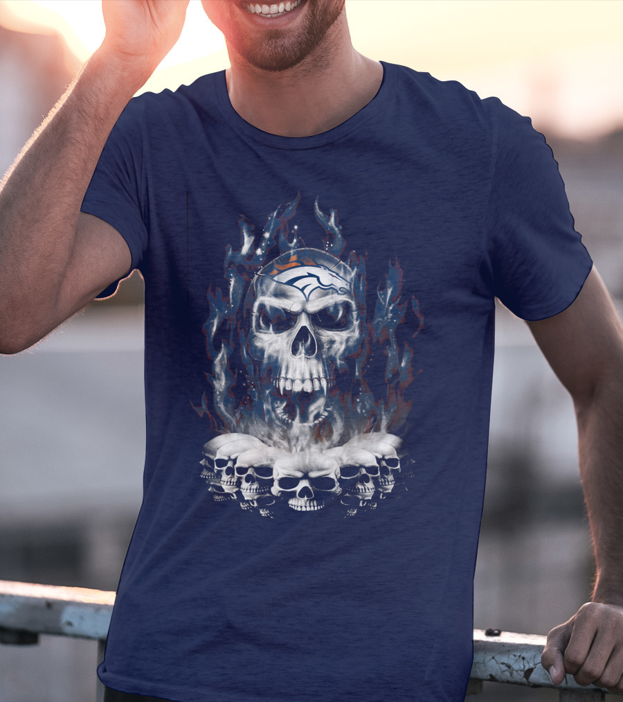 Denver Broncos Flaming Skull T-Shirt