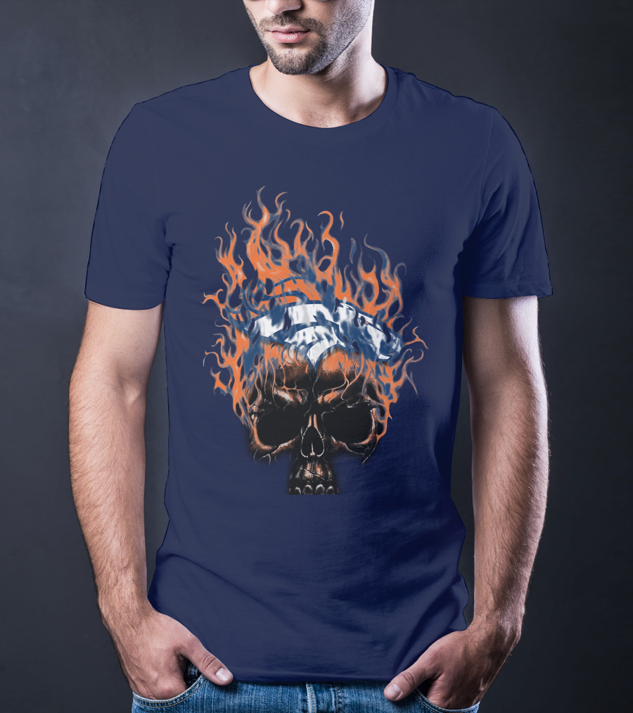 Denver Broncos 37 Fire Skull Flame Helmet T-Shirt