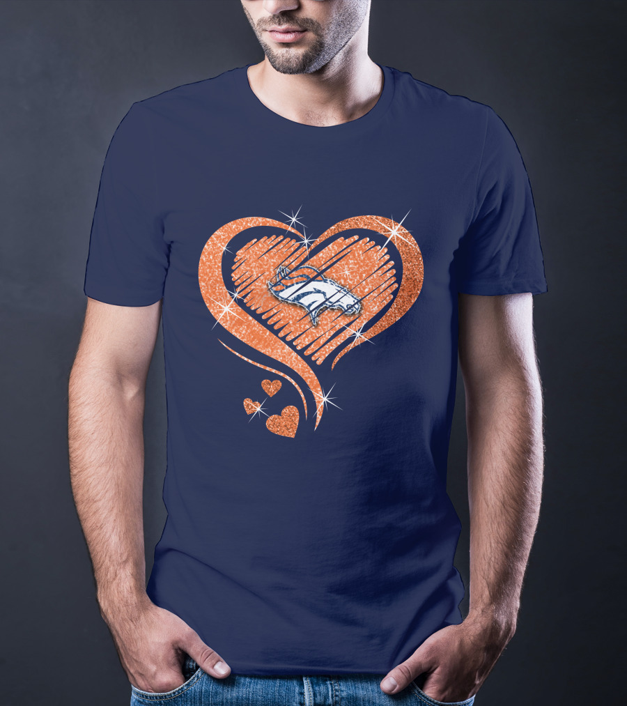 Heart Diamond Denver Broncos Sparkling Love T-Shirt