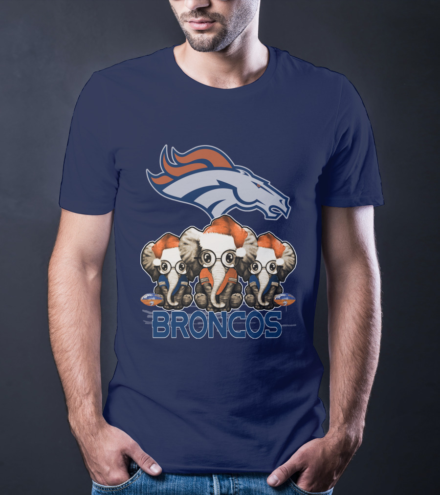 Elephan Christmas Denver Broncos Santa Hats Sporting Team Spirit T-Shirt