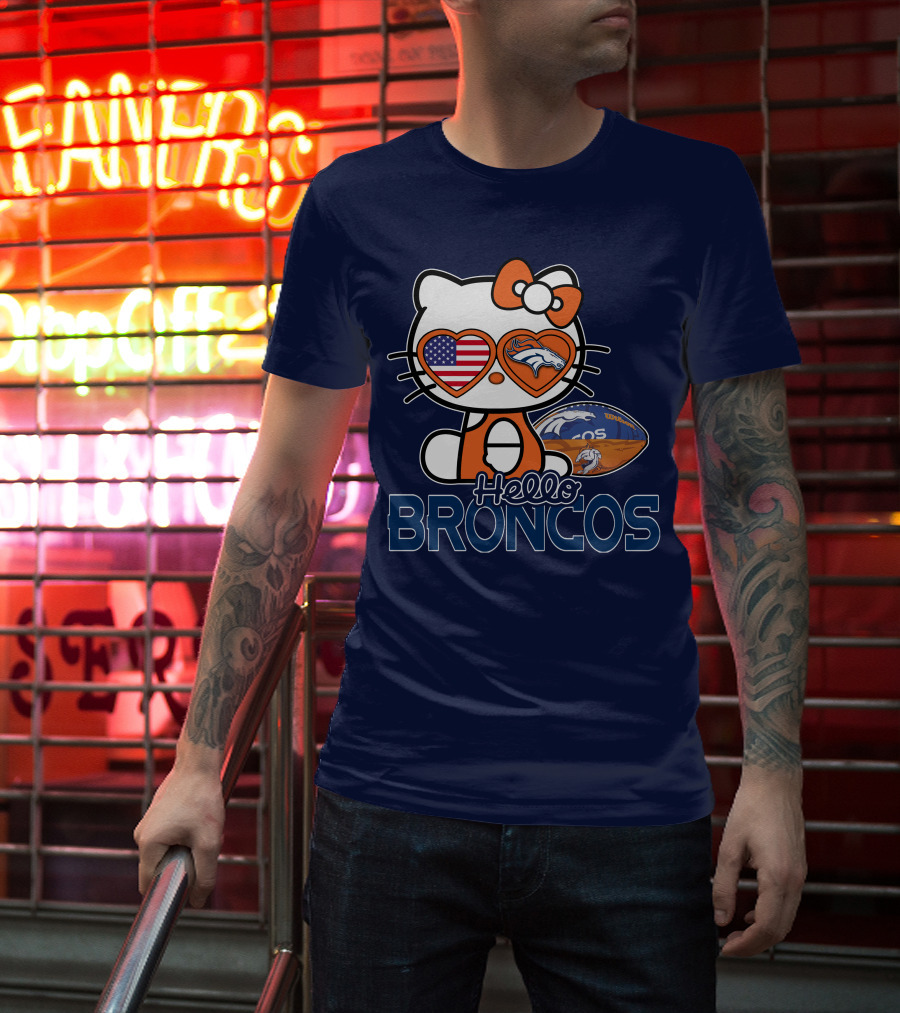 Hellokitty Broncos Usa Heart Football T-Shirt