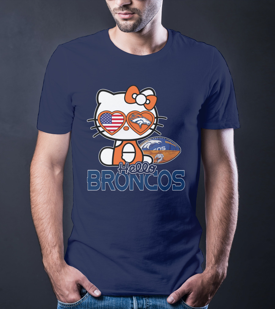 Hellokitty Broncos Usa Heart Football T-Shirt