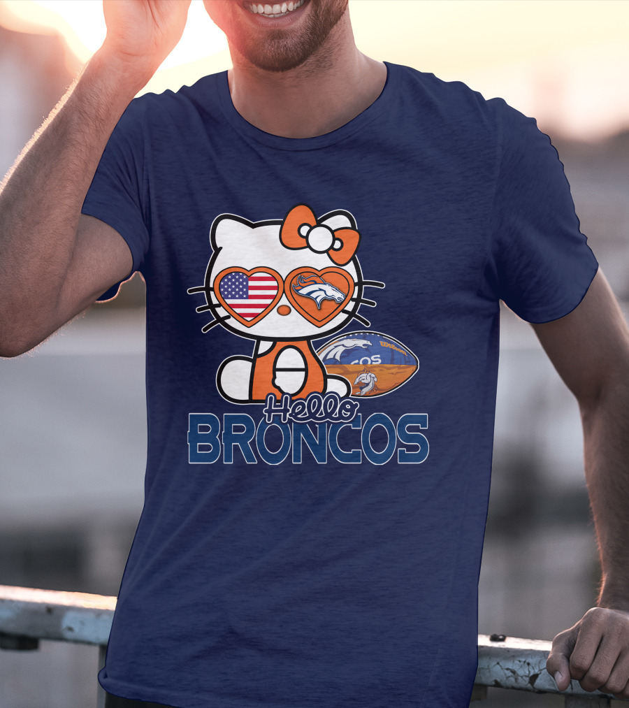Hellokitty Broncos Usa Heart Football T-Shirt