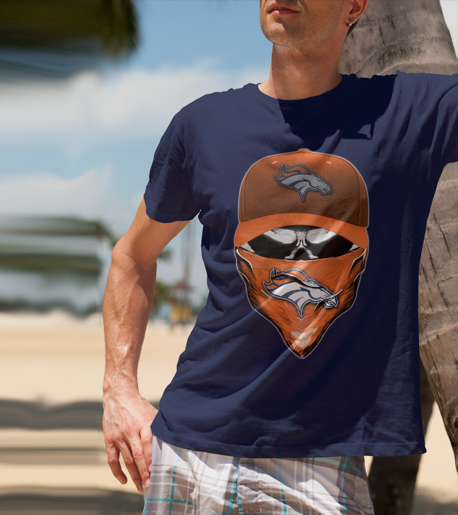 Skull V6 Denver Broncos Mask And Cap T-Shirt