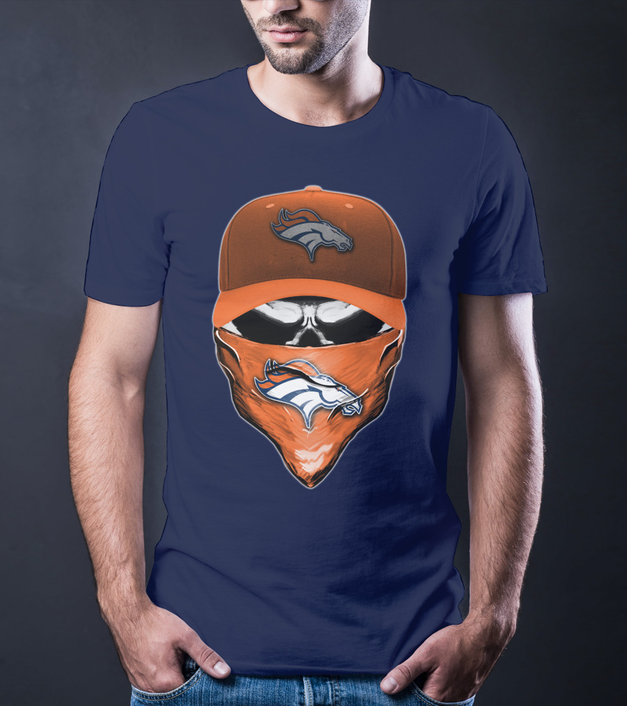 Skull V6 Denver Broncos Mask And Cap T-Shirt