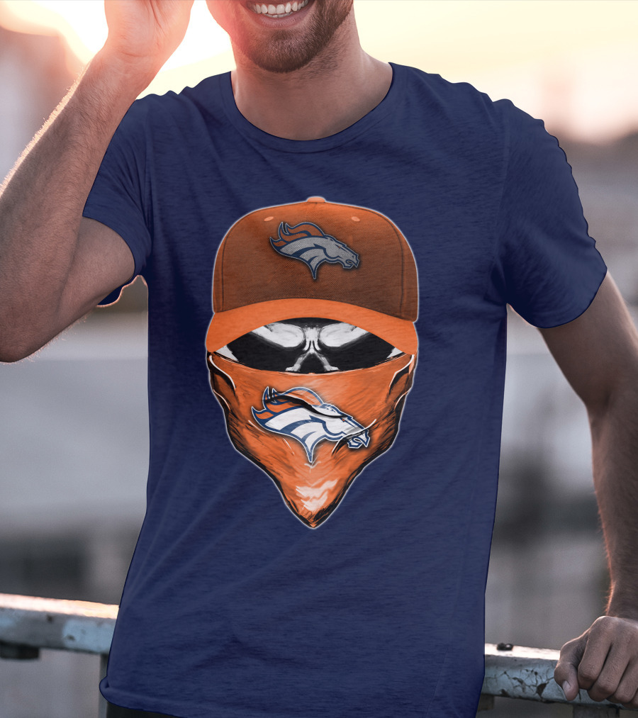 Skull V6 Denver Broncos Mask And Cap T-Shirt