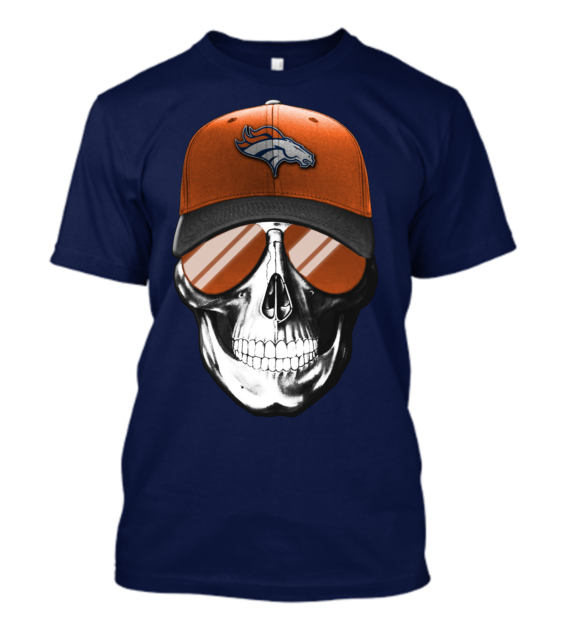Skull V7 Denver Broncos Cap And Sunglasses T-Shirt