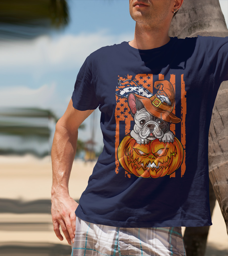 Hlw Bulldog Halloween Pumpkin Denver Broncos T-Shirt