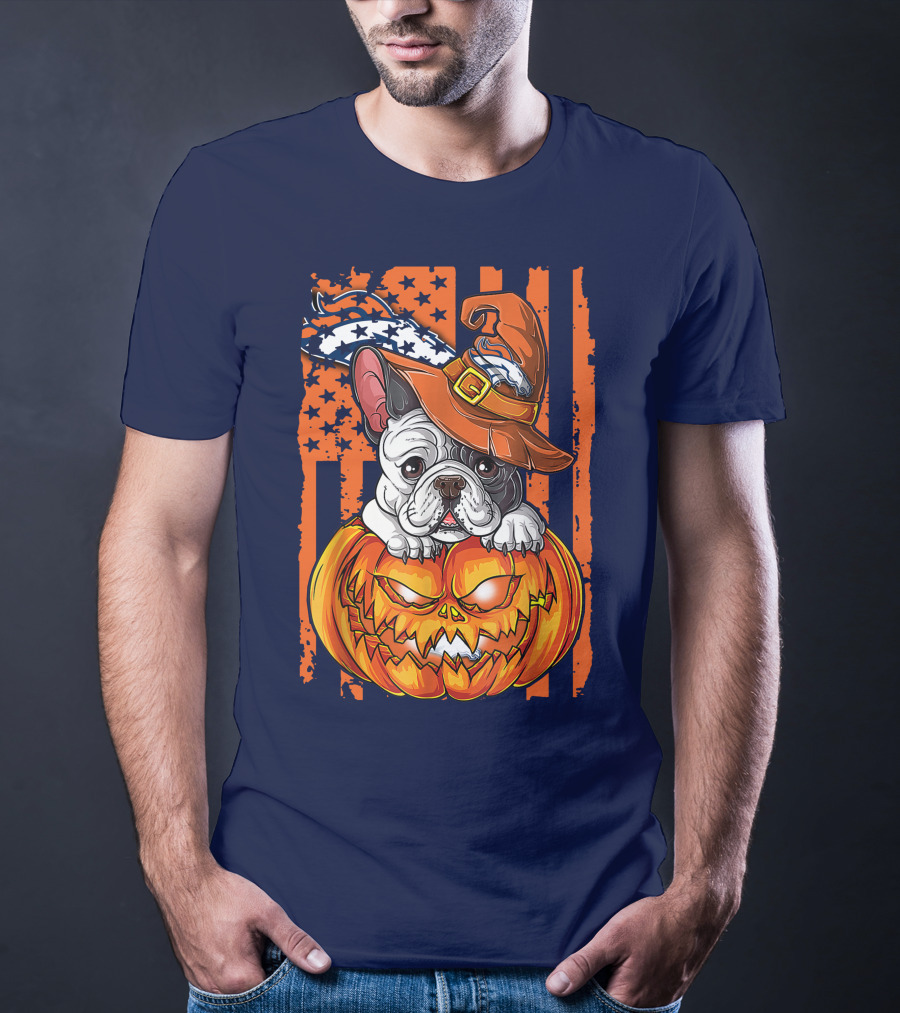 Hlw Bulldog Halloween Pumpkin Denver Broncos T-Shirt