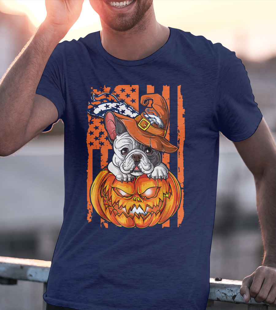 Hlw Bulldog Halloween Pumpkin Denver Broncos T-Shirt