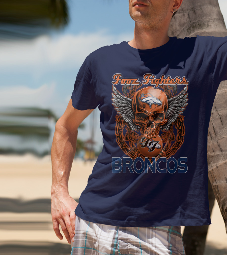 Fooz Fighters Denver Broncos Skull Wings T-Shirt