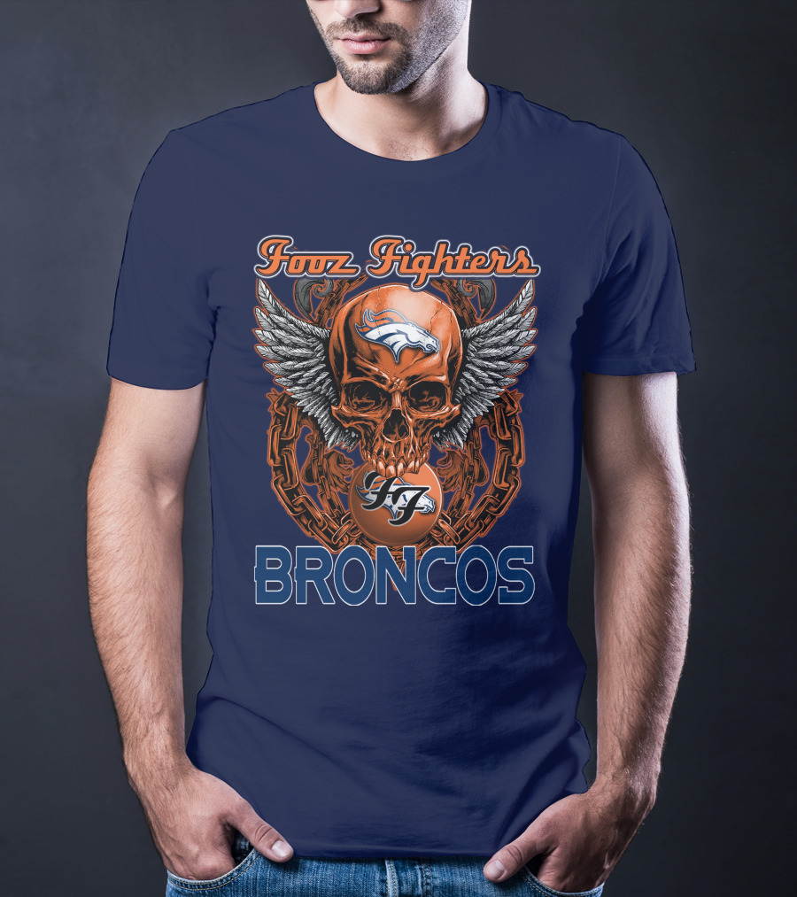 Fooz Fighters Denver Broncos Skull Wings T-Shirt