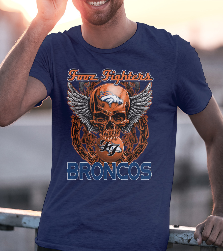 Fooz Fighters Denver Broncos Skull Wings T-Shirt